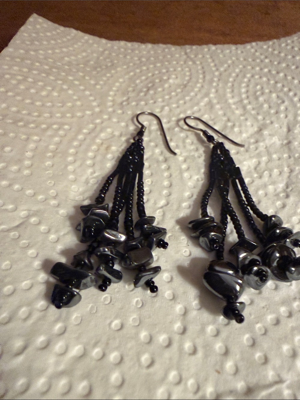 Black Hematite Beaded Tassel Drop Earrings - Women’s Handmade Jewelry